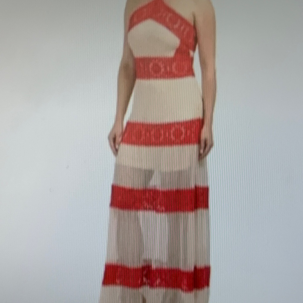 Chic One Shoulder Red and Cream Dress